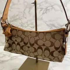 COACH コーチ シグネチャー ジャガード×本革 レザー ミニ ハンドバッグ
