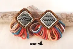 再販♡ネイティブ模様＊カラフルフリンジピアス#red mix