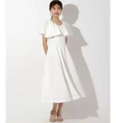 And couture ウエストリブ配色 ケープワンピース　白