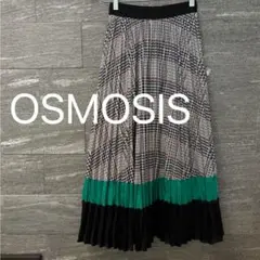 美品　OSMOSIS オズモーシス　バイカラープリーツスカート　千鳥柄
