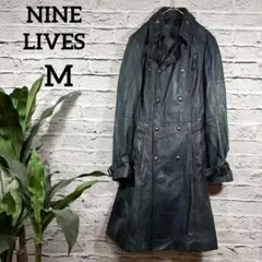 NINE LIVES ヴィンテージ ラムレザー ひざ丈コート 紺系 細身のM