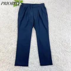 美品✨priority テーパードパンツ 定番 ストレッチ 美シルエット 紺 M
