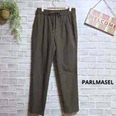 PARLMASEL テーパードパンツ リネン混 無地 ストレッチ ウエストゴム