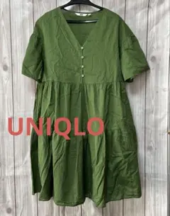 UNIQLO チュニック　グリーン　ティアード　キャミソール付き　ミニワンピ