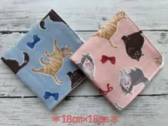 ダブルガーゼ＊ハンカチ＊ハンドメイド　ねこ　2枚セット