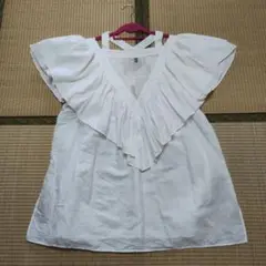 レトロ　コシノヒロコ　白 フリル付き ブラウス　フレンチ