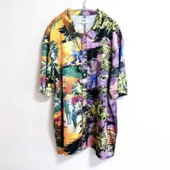 【 GRMY 】　グライミー　サテン地　総柄　恐竜　ボタニカル　切り替え　シャツ