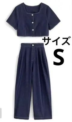 スクエアネックトップス×ワイドパンツデニムセットアップ[gm758]