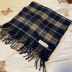 Burberrys ピュアカシミア チェック ネイビー マフラー ストール