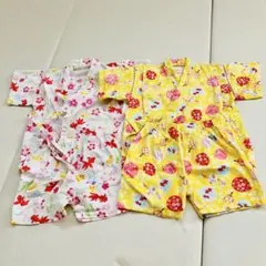 甚平　まとめ売り　2着　女の子　花　金魚　白　黄色　かわいい　90〜95cm 綿