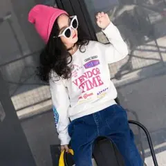 130㎝　新品　韓国子供服　ダンスウェア　ロックプリント　ロンT　長袖　ホワイト