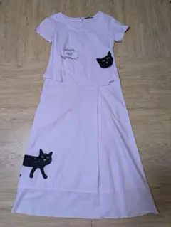 アルベロベロ　猫刺繍付きピンクシャツワンピース