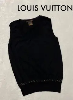 高級✨LOUIS VUITTON✨ノースリーブニット ベスト モノグラム 黒 金