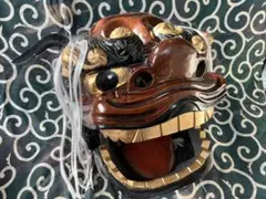 【宇津 獅子頭 】朱漆塗り 木彫り獅子舞1尺2寸特大 無病息災 商売繁盛 神楽面