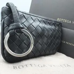 【美品】BOTTEGA　キーリング　黒　イントレチャート　コインケース　レザー