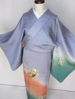 美品!四季柄*地紋くっきり*金彩*藤色*美しい*訪問着*紋無し*159cm