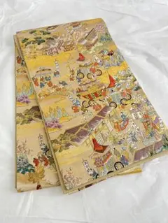 建都壱阡二百年記念帯　全通総柄本金錦　京洛時代祭還幸絵巻　分析通知書付属 建都壱阡二百年記念帯 全通総柄本金錦 京洛時代祭還幸絵巻 分析