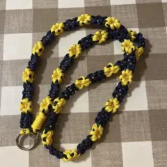 フラワースマホショルダー ストラップ ネイビー イエロー ハンドメイド
