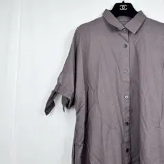 美品✨ グリッツァーン ブラウン 半袖 シャツ ワンピース リネン混 リボン