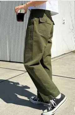and Me ベイカーパンツ カーキ コットン プレス カーゴパンツ L