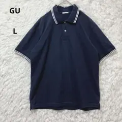 GU ジーユー ドライポロシャツ 半袖 ライン ネイビー L メンズ