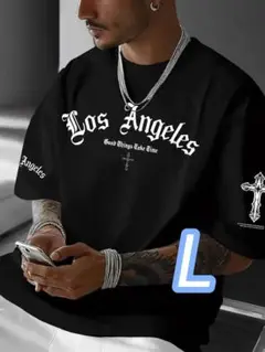 【プレミアムT】黒★XLサイズ《Los Angeles》■両袖プリント◎╋サイズ