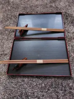 木製アヒル型箸置きと箸とプレートセット