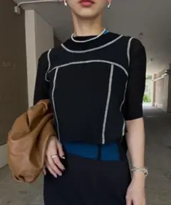 ameri アメリカ　DOCKING SHEER CUT TOP シアーTシャツ