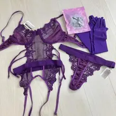 【匿名配送】セクシーランジェリー 紫　セット　ガーターベルト ボディスーツ