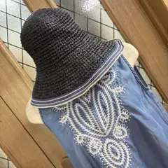 ❤️ストローハット ボタン付きリボン❤️