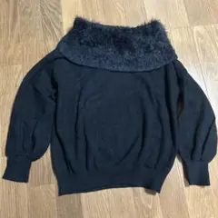 one way ブラックファー付きニット