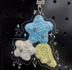 ハンドメイド キーホルダー 編み物 星 羽