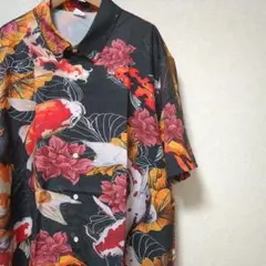 ☆新品 和柄 鯉 花 オープンカラー 総柄 アロハ シャツ