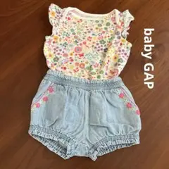 値下げ❗️花柄フリル付きボディスーツ＆デニムショーツ　3〜6ヶ月