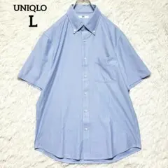 UNIQLO メンズ 半袖カジュアルシャツ 綿混 L ブルー