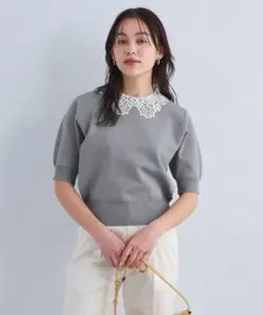 値下げ グリーンレーベルリラクシング襟レース 2WAY ショートスリーブ ニット