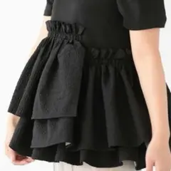 fit more☆異素材アシメトリーペプラムトップス黒　美品