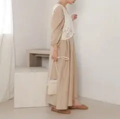 美品　Bab レースベスト＋ギャザースリーブワンピースセットSサイズベージュ