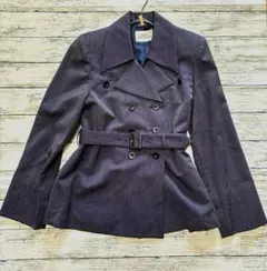 【美品】ジャケット M ストライプ ベルト付き ネイビー 紺