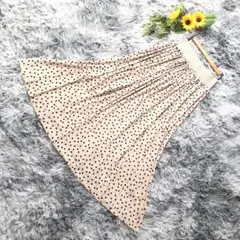 【MuNich】フレアブリーツスカート ベージュ×黒ドット柄 ロング丈 Mサイズ
