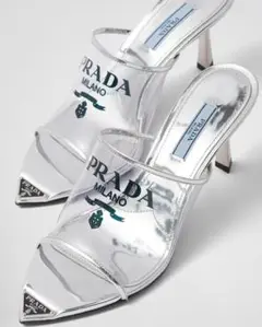 値下げPRADA ロゴプリント ハイヒール 2022年完売商品