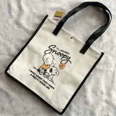 未使用タグ付き スヌーピー＆チャーリーブラウン キャラ帆布トートバッグスクエア