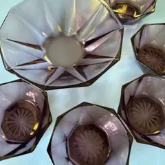 パープルガラス食器　大小６個　レトロポップ　レトロ食器