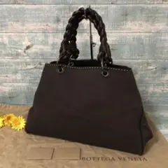 着用1回 Bottega Veneta 大容量 ハンドバッグ レザー×キャンバス