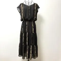 HK WORKS LONDONシフォン ブラック系 ストライプ柄 ワンピース　M