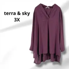 terra & sky パープル Vネック トップス 3X