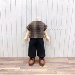 オビツ11服✩ウーリッシュハウンドトゥースブラウントップス 黒ワイドパンツ