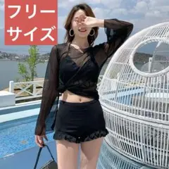 【新品！未使用！】水着 タンキニ ブラック　フリーサイズ　上下3点セット