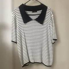 CLETTTE LL ホワイト×ブラックストライプ 半袖ニット