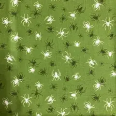 ハロウィン柄✨蜘蛛柄✨グリーン地✨110×50✨シーチング ✨生地ハギレ
